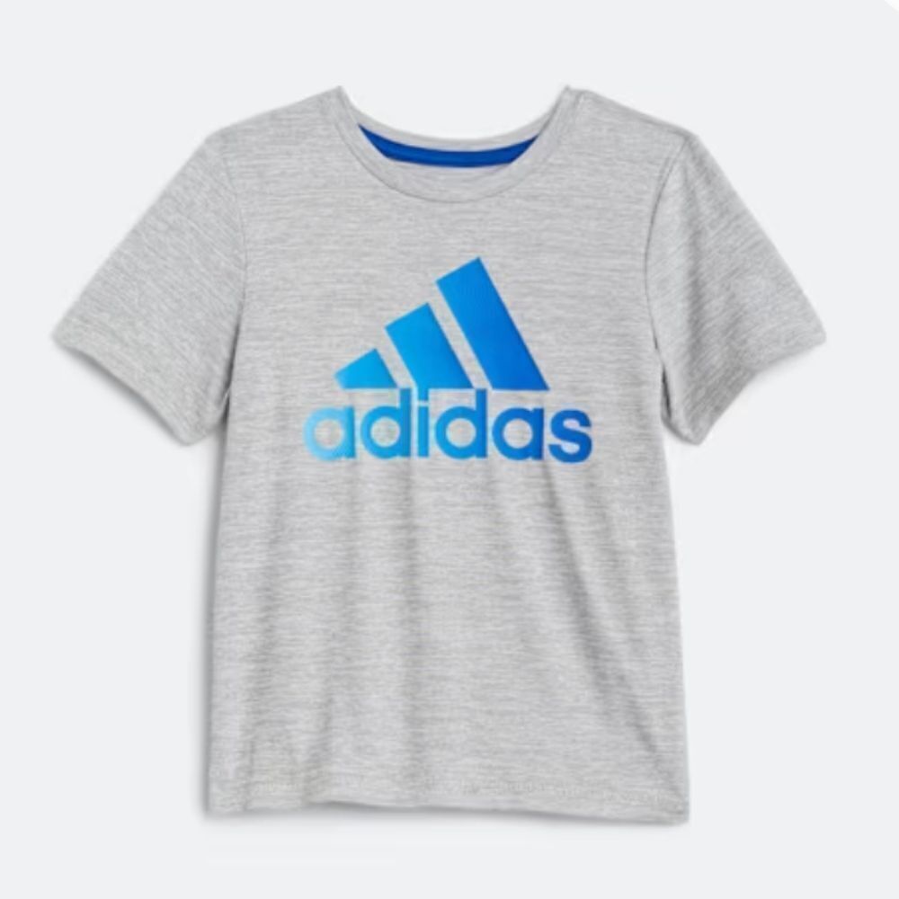 Adidas Kids Heather Gray Tee Blue Logo Size Small